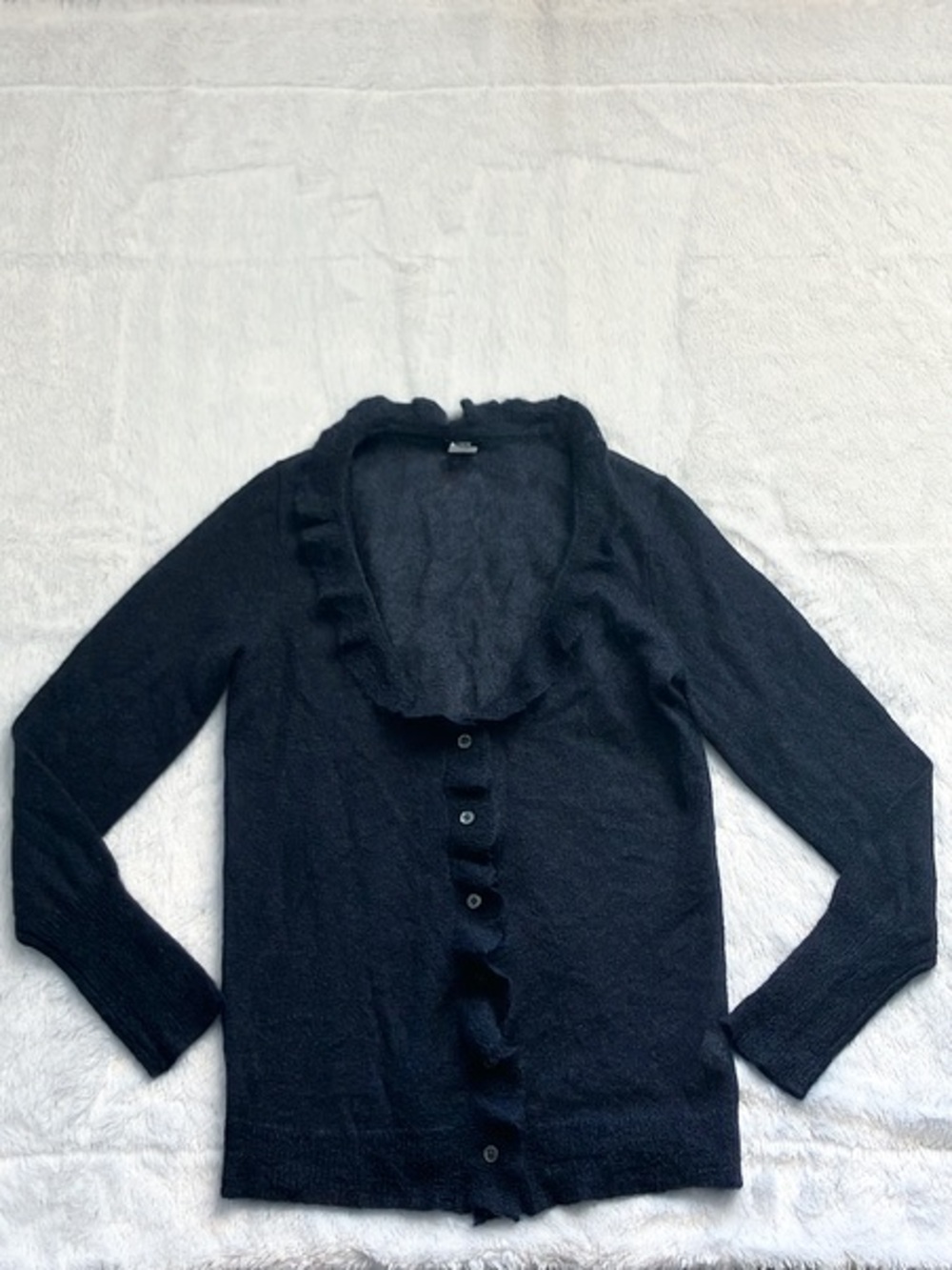 NWOT J. Crew Blue Ruffled Mohair Cardigan, Size Medium
